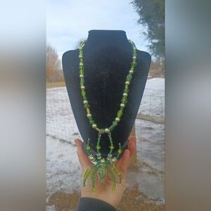 Handcrafted Green Spider Necklace